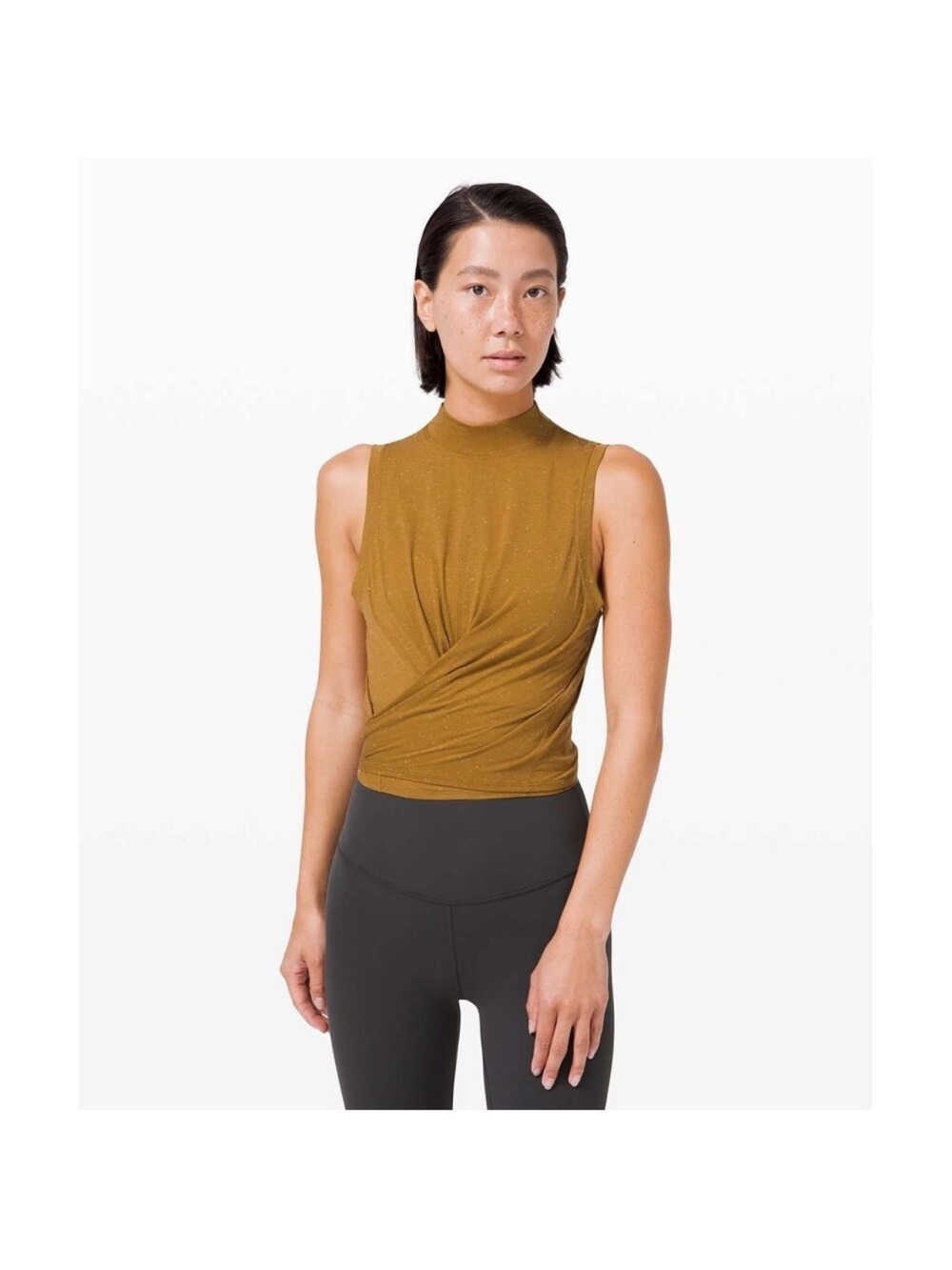 Lululemon Time to Restore Mock Neck Tank 4 Spiced Bronze Mustard Tie Back